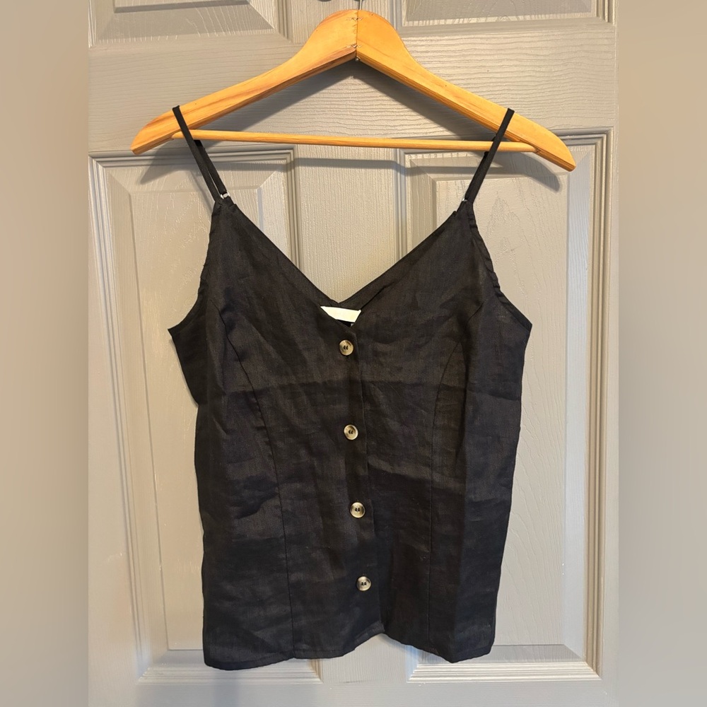 DONATING 8/31 H&M Black Linen Button Cami Tank Small